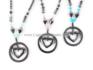 Colored Opal Beads Hematite Heart Pendant Beads Stone Chain Choker Fashion Women Necklace